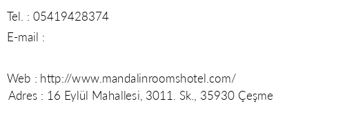 Mandalin Rooms Hotel telefon numaralar, faks, e-mail, posta adresi ve iletiim bilgileri